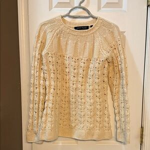 Anne Klein New York Ivory Textured 100% cashmere  shaped Knit Sweater